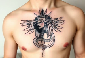Ra en eclipse
Cabeza de halcón de Ra (dios del sol) con el disco solar eclipsado por una luna negra o una serpiente.

Sus alas extendidas como pechera que cruza el torso. tattoo idea