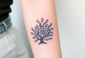 Fibonacci spiral shell inside of tree full of lots of leaves tattoo idea