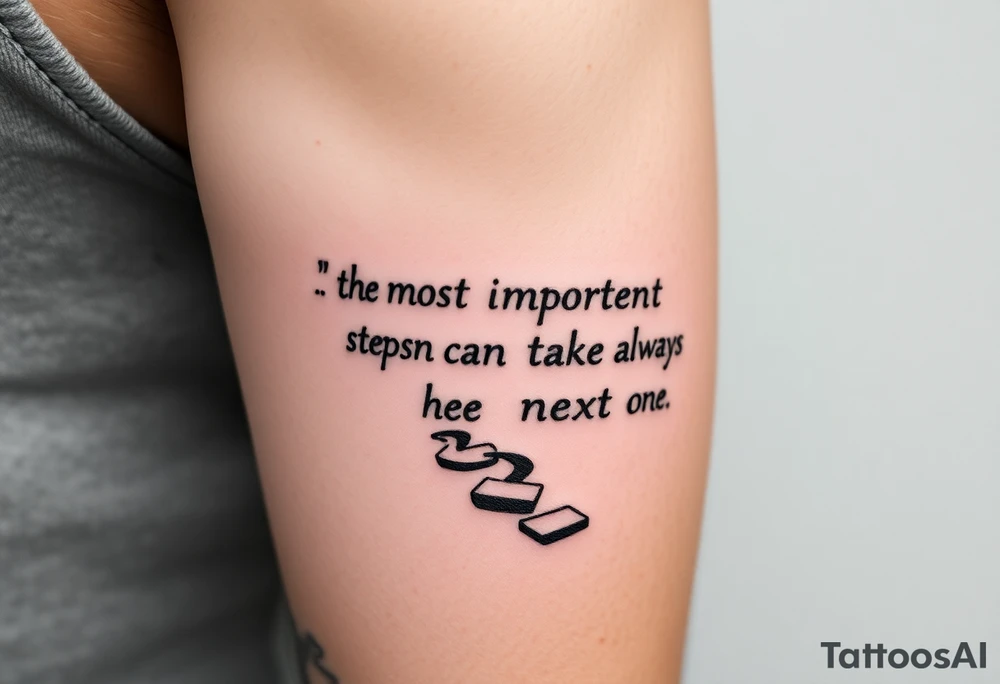 Incorporate the phrase “the most important step a person can take is always the next one” into a walking path tattoo idea