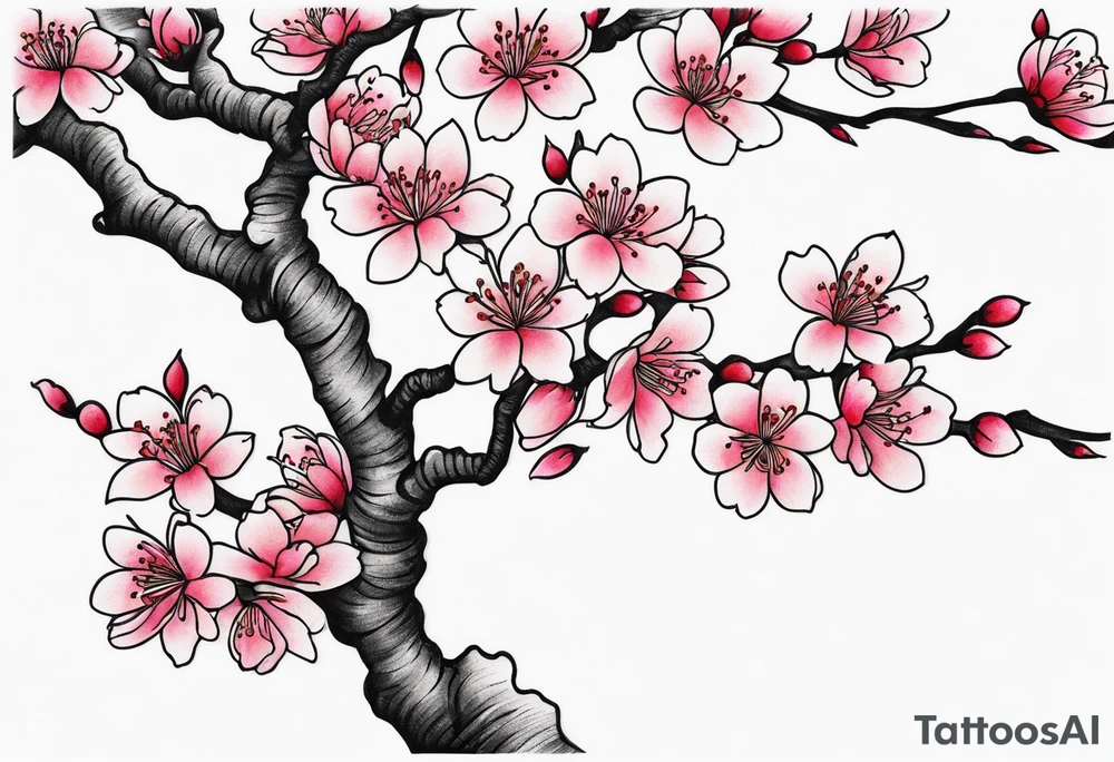 Shoulder cherry blossom tree branches tattoo idea