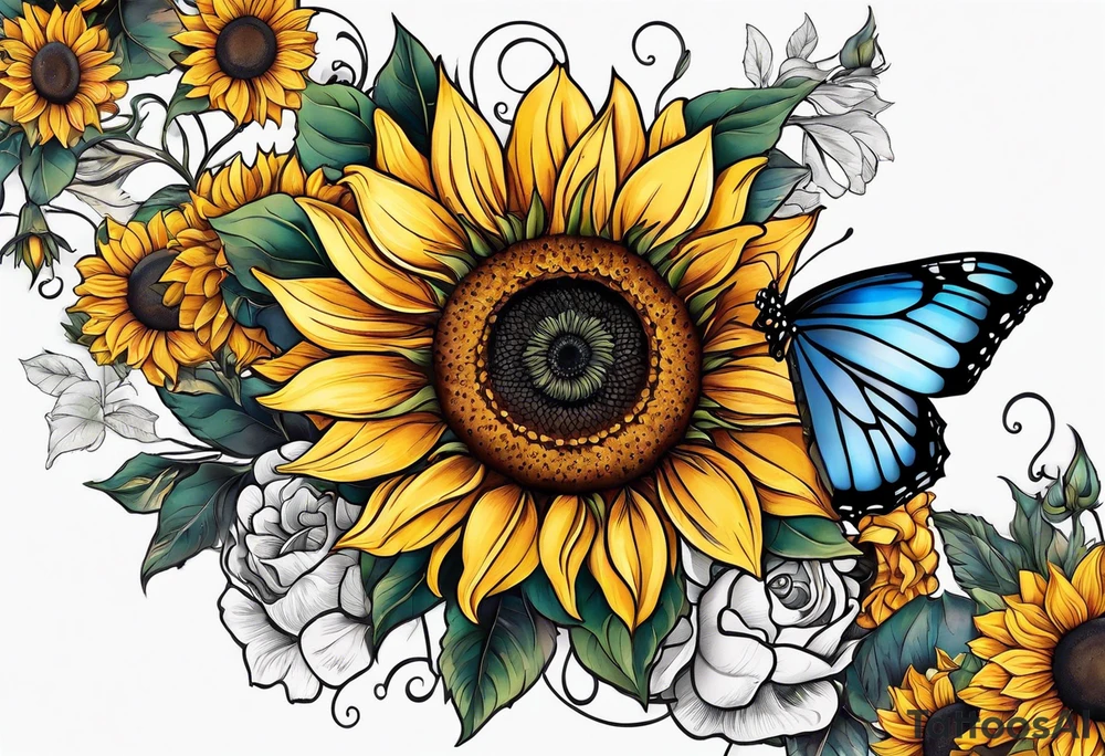 Sunflower and butterfly tattoo idea