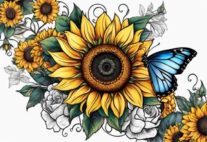 Sunflower and butterfly tattoo idea