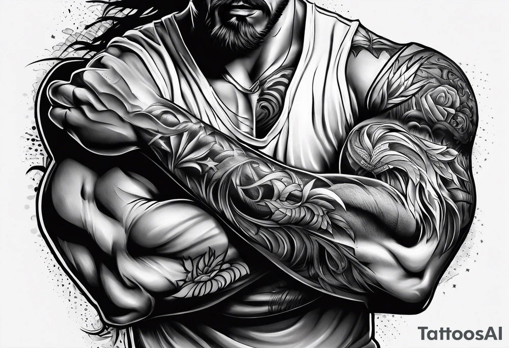 Bowling on bicep showing torn muscles tattoo idea