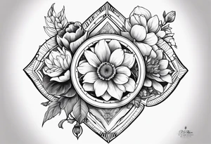 Man’s tattoo with September birth flowers and the verse Ephesians 5:25 in the middle tattoo idea