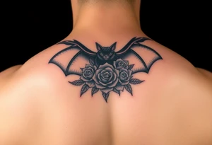 bat with / rose flowers tattoo idea