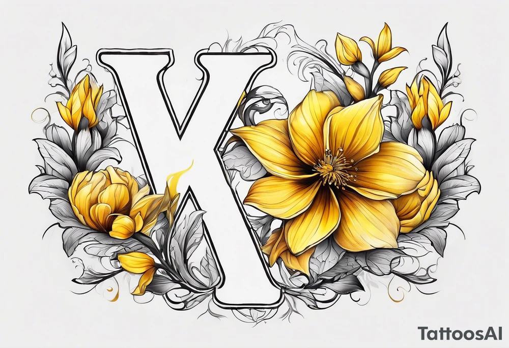 Yellow flower that forms the letter Y followed by vette tattoo idea