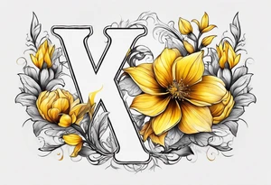 Yellow flower that forms the letter Y followed by vette tattoo idea