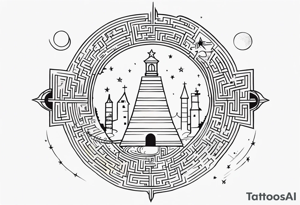 Bell, Maze, tracks, North Star, Graveyard, Utopia, Mask, Eternal, Rewind, Tightrope tattoo idea