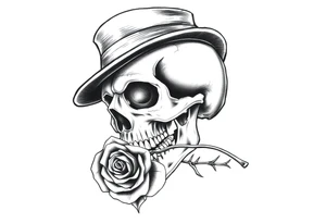 a skull with top-hat and a rose in his mouth. tattoo idea
