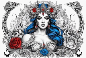 Hades with blue and red
shadowns and persephone symbols tattoo idea