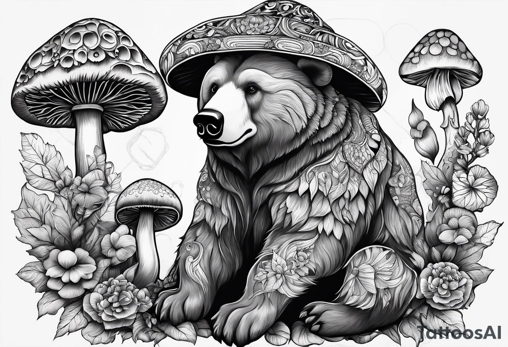 Magic mushrooms bear tattoo idea