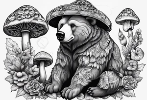 Magic mushrooms bear tattoo idea