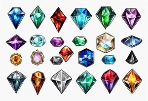 7 chaos emeralds in different colors with a slight sonic theme to it tattoo idea