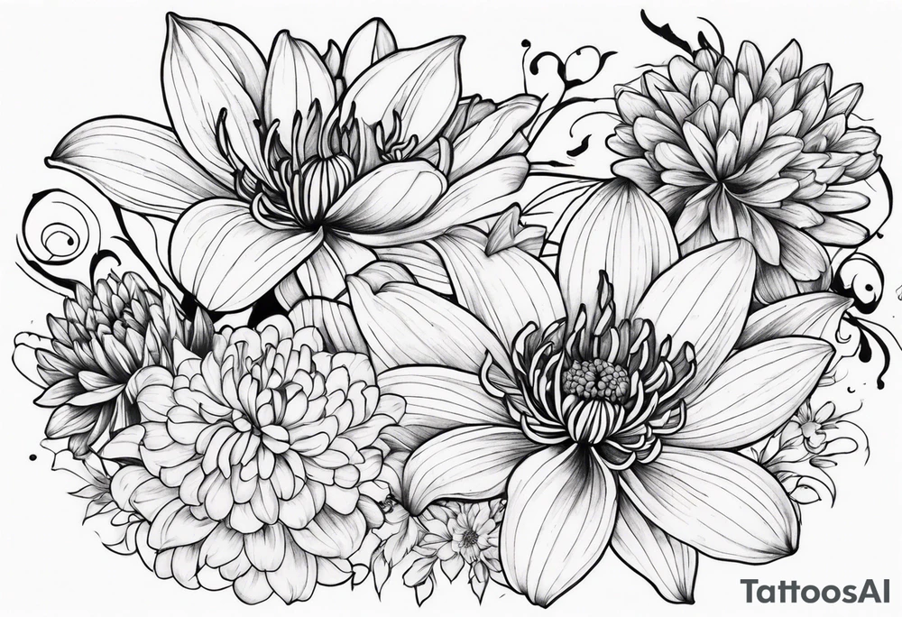 Lillies and chrysanthemums tattoo idea