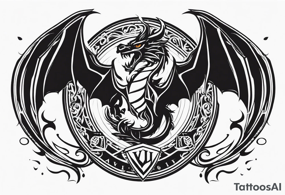 Valhalla sword shield dragon head fire tattoo idea