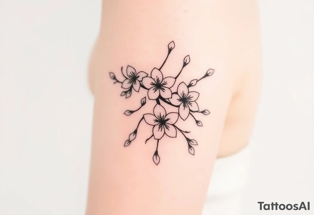 delicate cherry blossoms swirling in spring breeze with petals tattoo idea