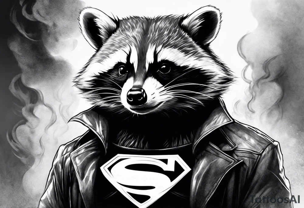 Superman raccoon in realism smoke tattoo idea
