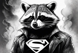 Superman raccoon in realism smoke tattoo idea