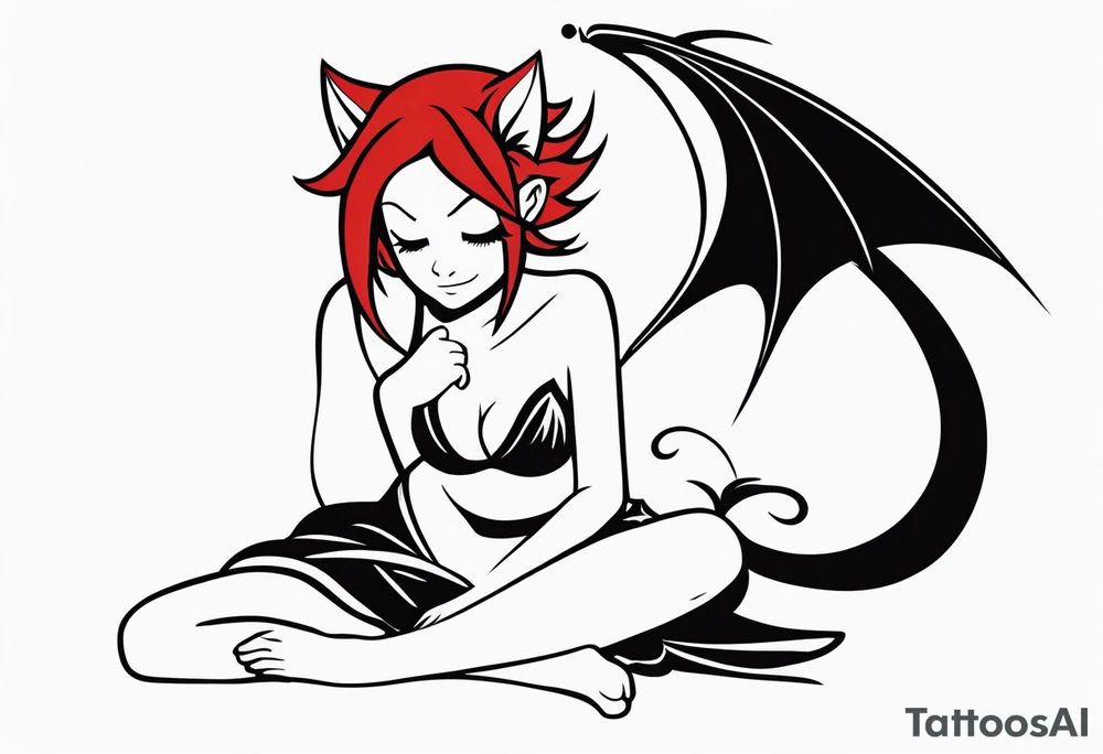 A fairy with a tail inspired by the logo of the show called Fairy Tail in a fetal position leaning in tattoo idea