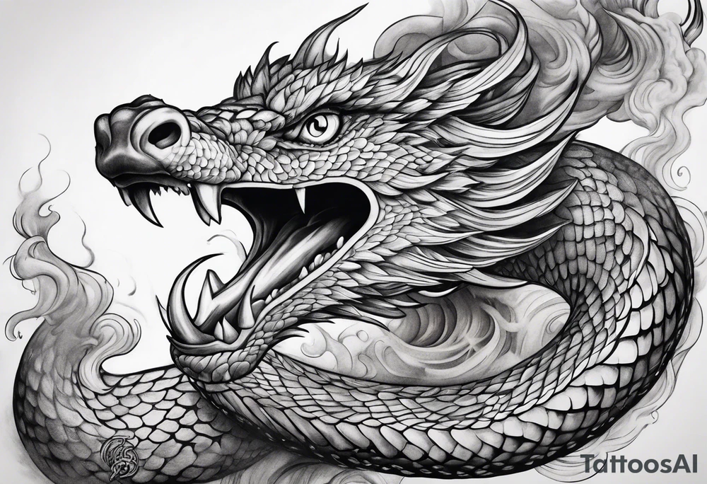 mythical serpent with smoke body tattoo idea