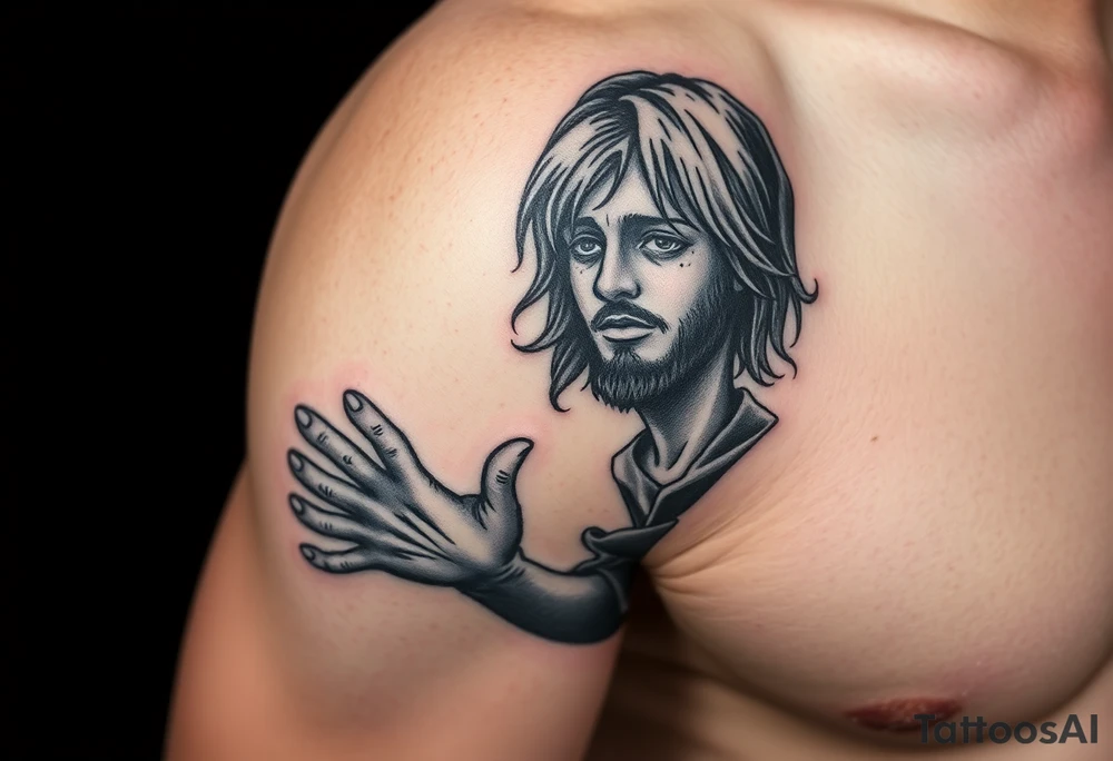 i want a boy reaching out to Jesus hand while falling into the void tattoo idea