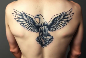 I want an eagle but inside of its wings I want a forest and a little river and maybe a horse drinking from the river. Not too big it has to fit on a 2 inch by 2 inch area tattoo idea