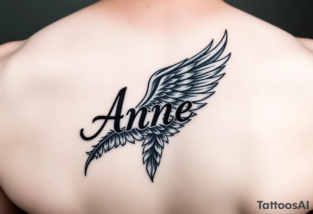 the name Anne in a phoenix feather tattoo idea