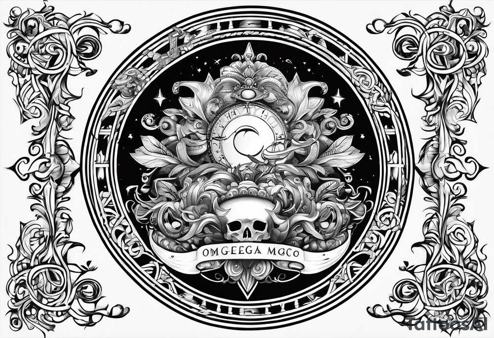 omega greek sign black magic style tattoo idea