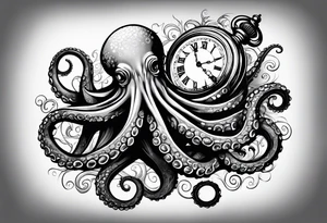 to be drawn in the arm, pocket watch wrapped under an aggressive octopus, lateral view tattoo idea
