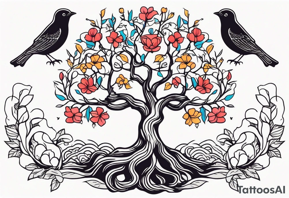 tree with roots and birds


old school vintage simple traditional design with vintage flowers surrounding
bold color simple tattoo idea