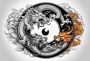 Dragon and tiger fighting on a yin yang plate tattoo idea