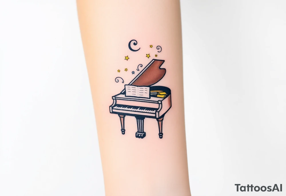 grand piano under the stars swirl tattoo idea