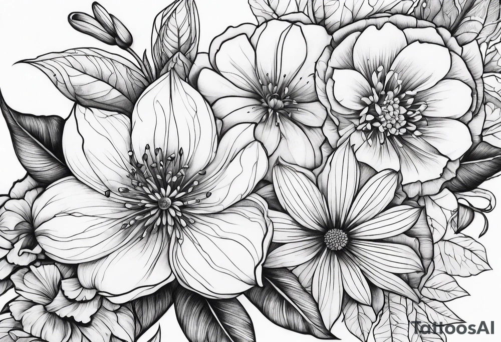 Neotraditional flowers tattoo idea