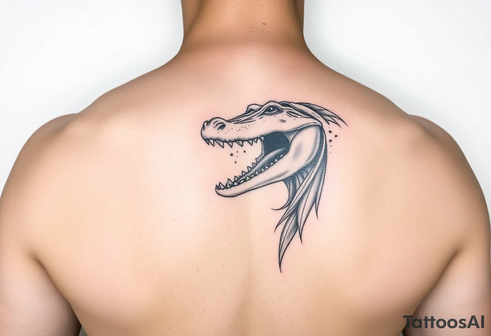 Crocodile head eating woman tattoo idea