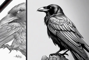 raven perched on rock tattoo idea