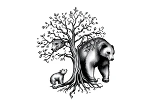 Tree of life and mama bear and one cub tattoo idea