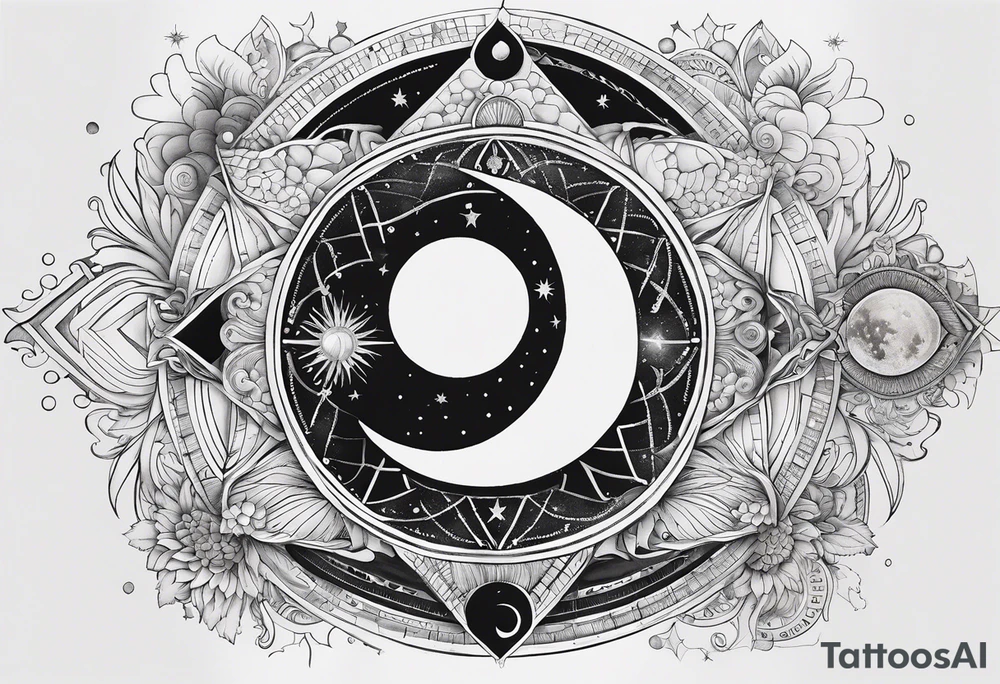Astrology, Cancer & Aquarius, Natal Chart, vision, yin yang, the moon, the sun, Uranus, Pluto, spiritual third eye, mystical armband tattoo idea