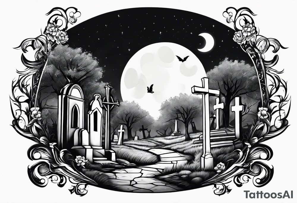 graveyard with moon tattoo idea