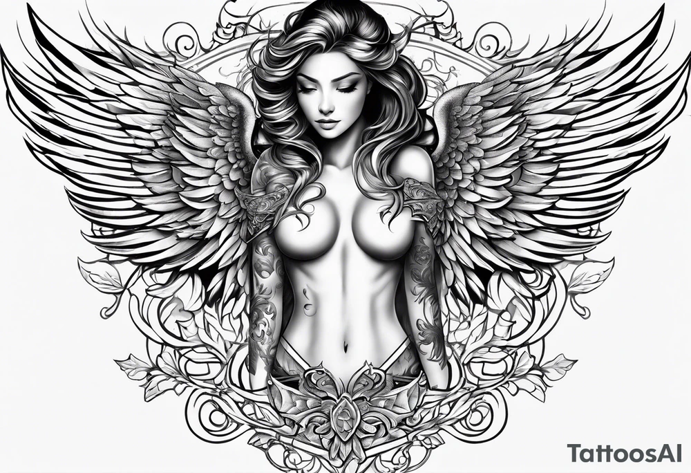 Angel wings on the chest and neck tattoo idea