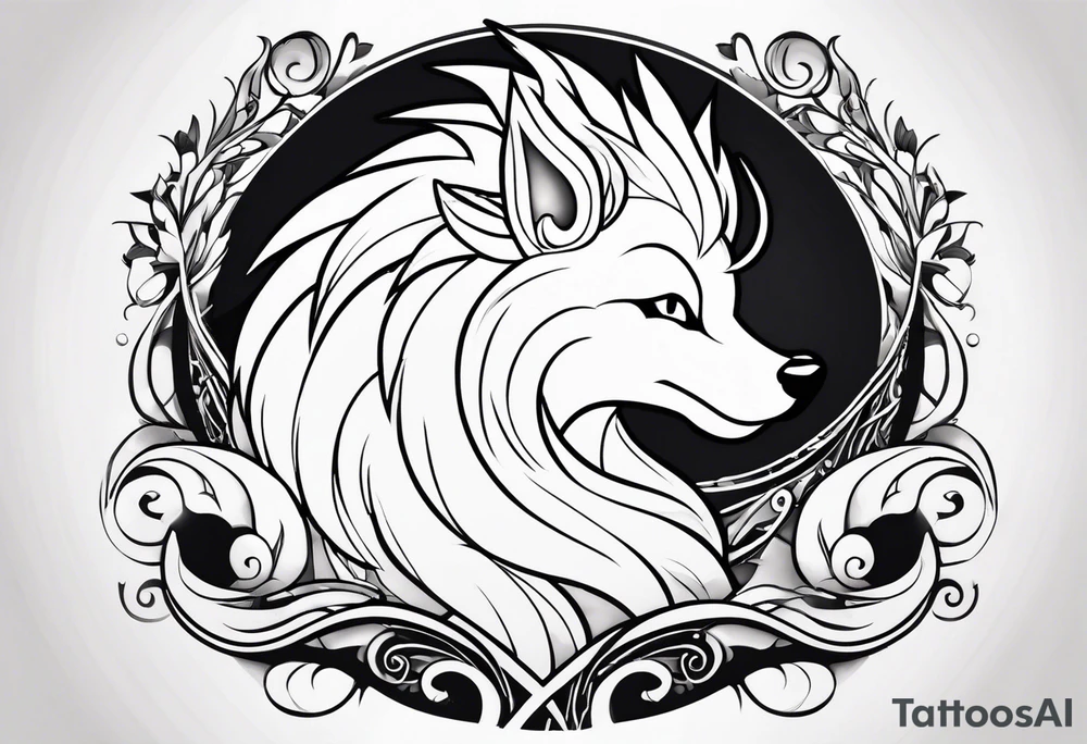 ninetales, cartoony and minimalistic, make it face forward tattoo idea