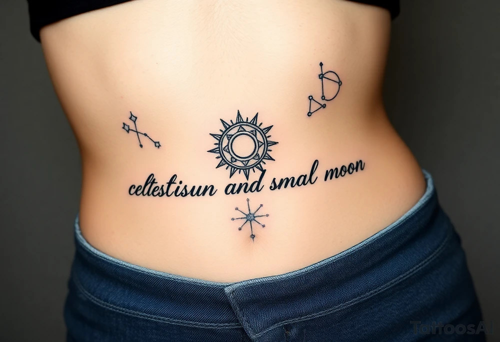 celestial sun and moon embrace with constellation patterns tattoo idea