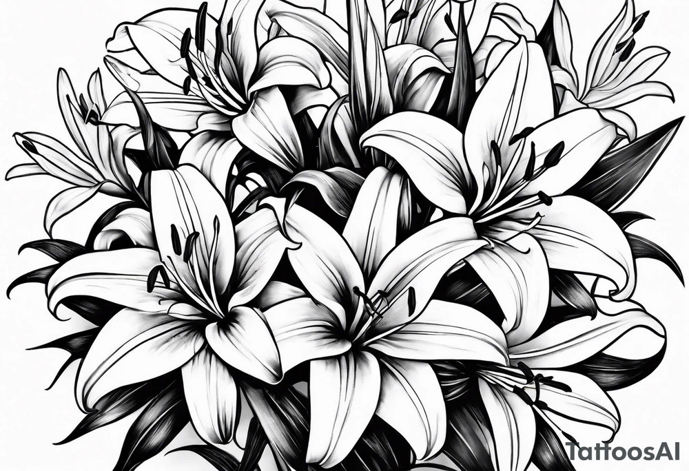 Lilies and bulbs with long thorns tattoo idea