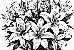 Lilies and bulbs with long thorns tattoo idea