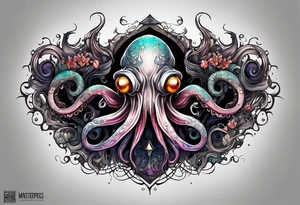 The horrifying squid hides itself in ink and turns the color of its body to black to blend into the dark tattoo idea