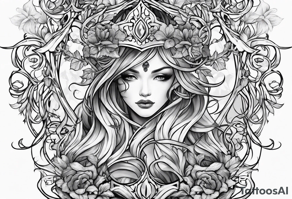 Leafy vines with sword tattoo idea