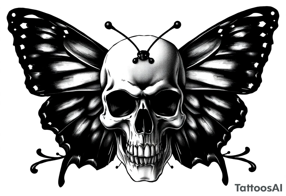 Butterfly infront of a skull tattoo idea