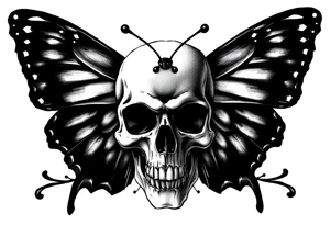 Butterfly infront of a skull tattoo idea