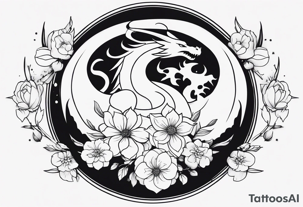 Makes an image that MIXES with lightsabers, charizard, nezuko kamado, or a ring, wands, dragons, WITH FLOWERS tattoo idea