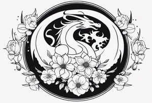 Makes an image that MIXES with lightsabers, charizard, nezuko kamado, or a ring, wands, dragons, WITH FLOWERS tattoo idea