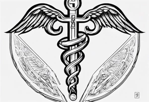 fine line caduceus with "T1D" at the top tattoo idea
